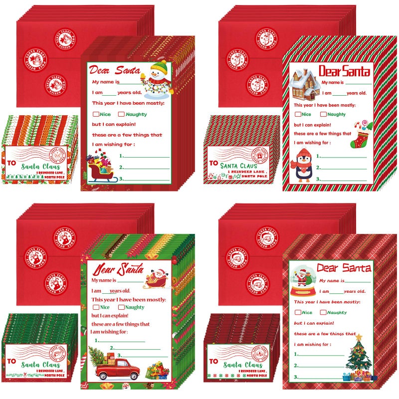 Cholemy 192 Pcs Official Letter to Santa Kit Including 48 Pcs Christmas Cards with Coordinating 48 Pcs Red Envelopes 48 Pcs Stamps 48 Pcs Stickers 5 x 7 Letter to Santa for Christmas Wish List Kids - Image 2