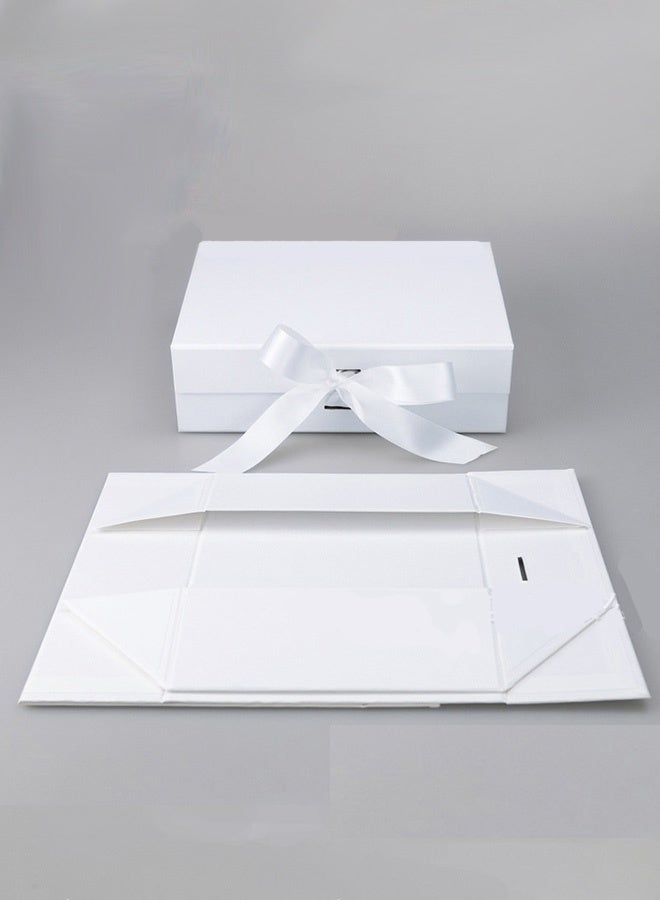 White magnetic gift box with ribbon, foldable gift box with lid (25*22*9cm) - Image 3