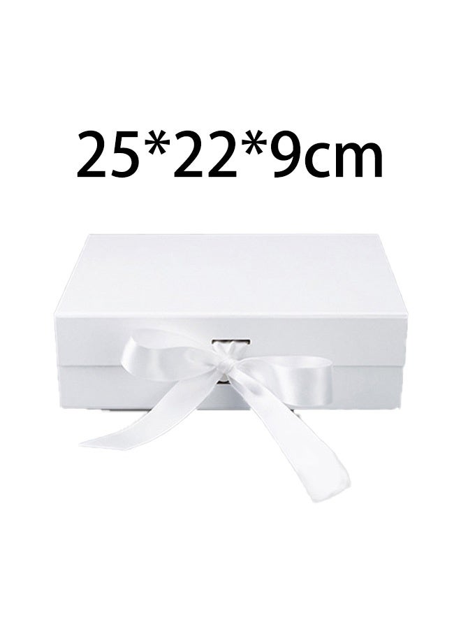 White magnetic gift box with ribbon, foldable gift box with lid (25*22*9cm) - Image 1