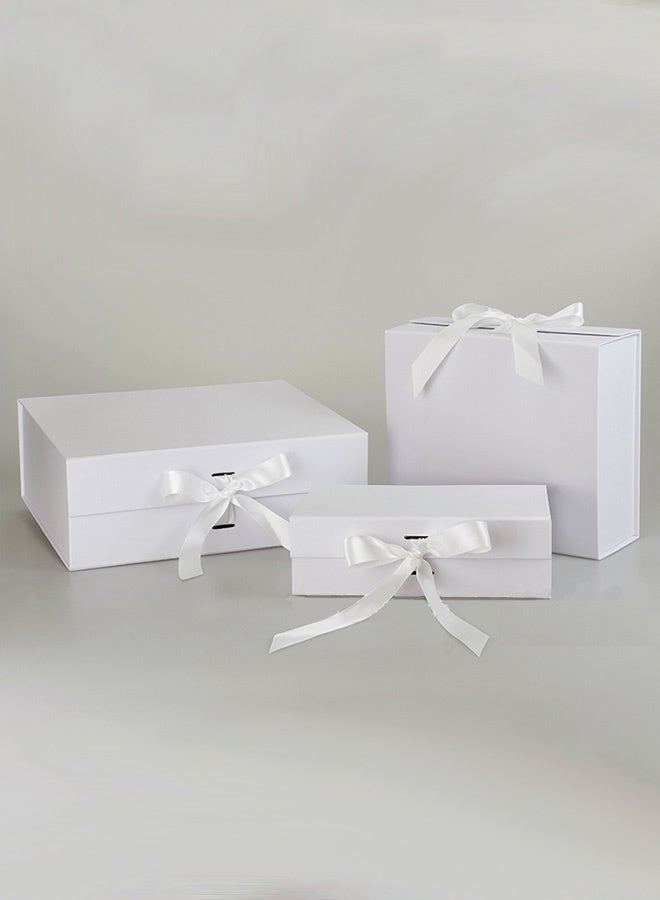 White magnetic gift box with ribbon, foldable gift box with lid (25*22*9cm) - Image 2