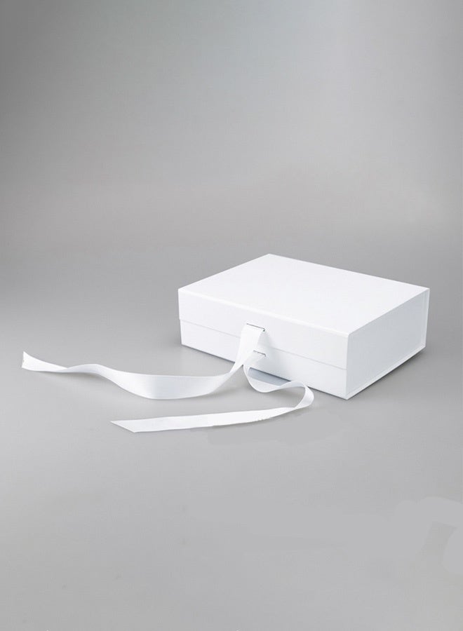 White magnetic gift box with ribbon, foldable gift box with lid (25*22*9cm) - Image 5