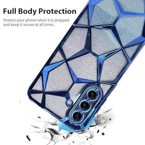 VONZEE Gradient Glitter Case for Samsung A17, Luxury Electroplated 3D Cube, Diamond Bling Shiny Soft TPU Clear Shockproof Women Girls Protective Phone Cover (Blue) - Image 2
