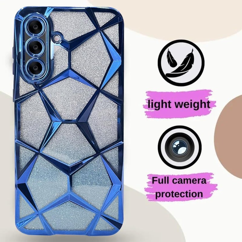 VONZEE Gradient Glitter Case for Samsung A17, Luxury Electroplated 3D Cube, Diamond Bling Shiny Soft TPU Clear Shockproof Women Girls Protective Phone Cover (Blue) - Image 3