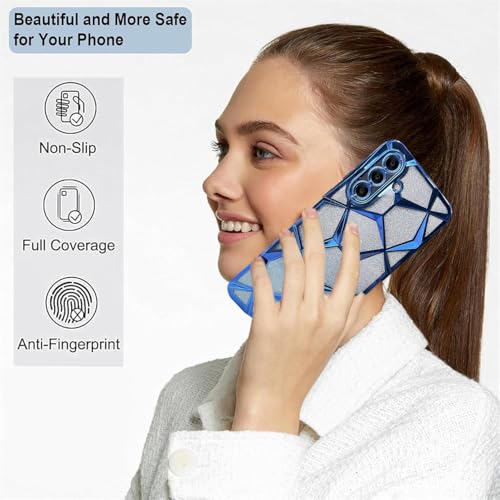 VONZEE Gradient Glitter Case for Samsung A17, Luxury Electroplated 3D Cube, Diamond Bling Shiny Soft TPU Clear Shockproof Women Girls Protective Phone Cover (Blue) - Image 4
