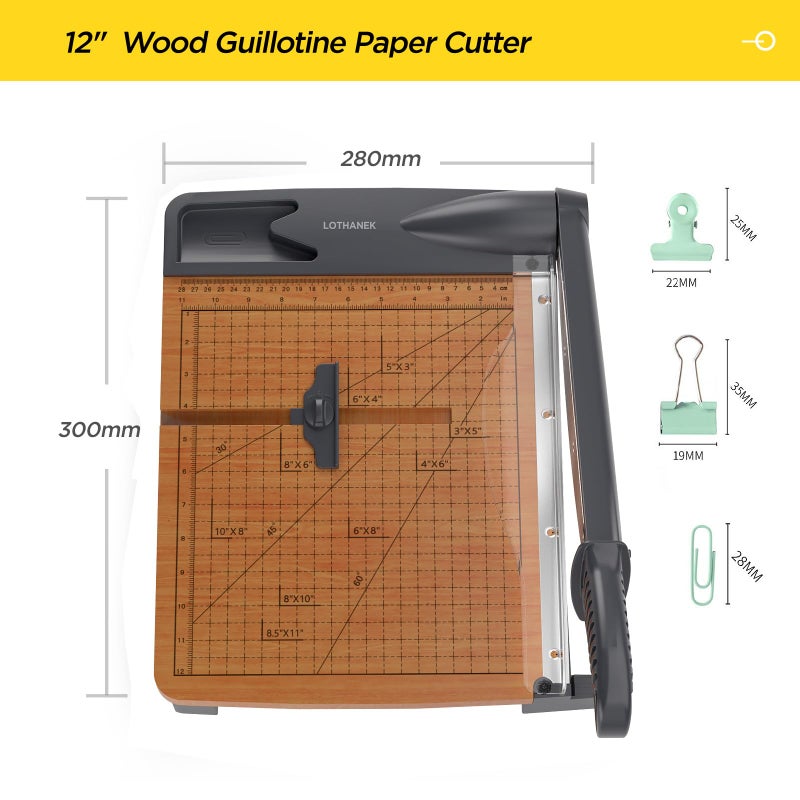 LOTHANEK 12'' Wood Guillotine Paper Cutter, Heavy Duty Wood Base Paper Trimmer with 32 Sheets Capacity Paper Cutting Board for Classroom, Crafting, Cardstock, Art Projects - Image 4