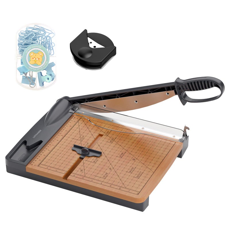 LOTHANEK 12'' Wood Guillotine Paper Cutter, Heavy Duty Wood Base Paper Trimmer with 32 Sheets Capacity Paper Cutting Board for Classroom, Crafting, Cardstock, Art Projects - Image 1