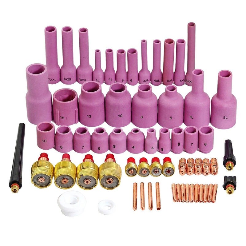 RIVERWELD TIG Gas Lens Collet Bodies Jumbo Large Diameter Alumina Nozzle Ceramic Cups 45V 13N 796F 53N TIG Back Cap 41V Series Assorted Size kit for DB SR WP 9 20 25 TIG Welding Torch 63pcs - Image 1