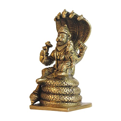 ARTVARKO Brass Lakshmi Narasimha Murti Vishnu Laxmi Narayan Sheshnaag Idol Puja Statue Showpiece 5 Inch. - Image 4