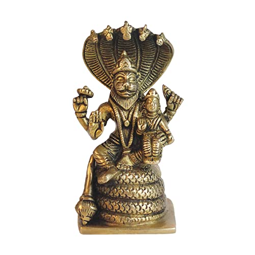 ARTVARKO Brass Lakshmi Narasimha Murti Vishnu Laxmi Narayan Sheshnaag Idol Puja Statue Showpiece 5 Inch. - Image 2