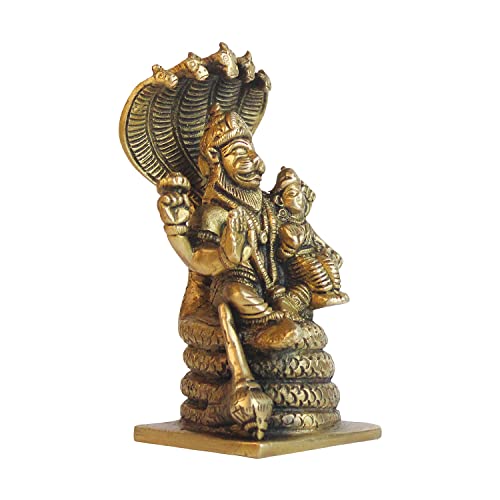 ARTVARKO Brass Lakshmi Narasimha Murti Vishnu Laxmi Narayan Sheshnaag Idol Puja Statue Showpiece 5 Inch. - Image 3