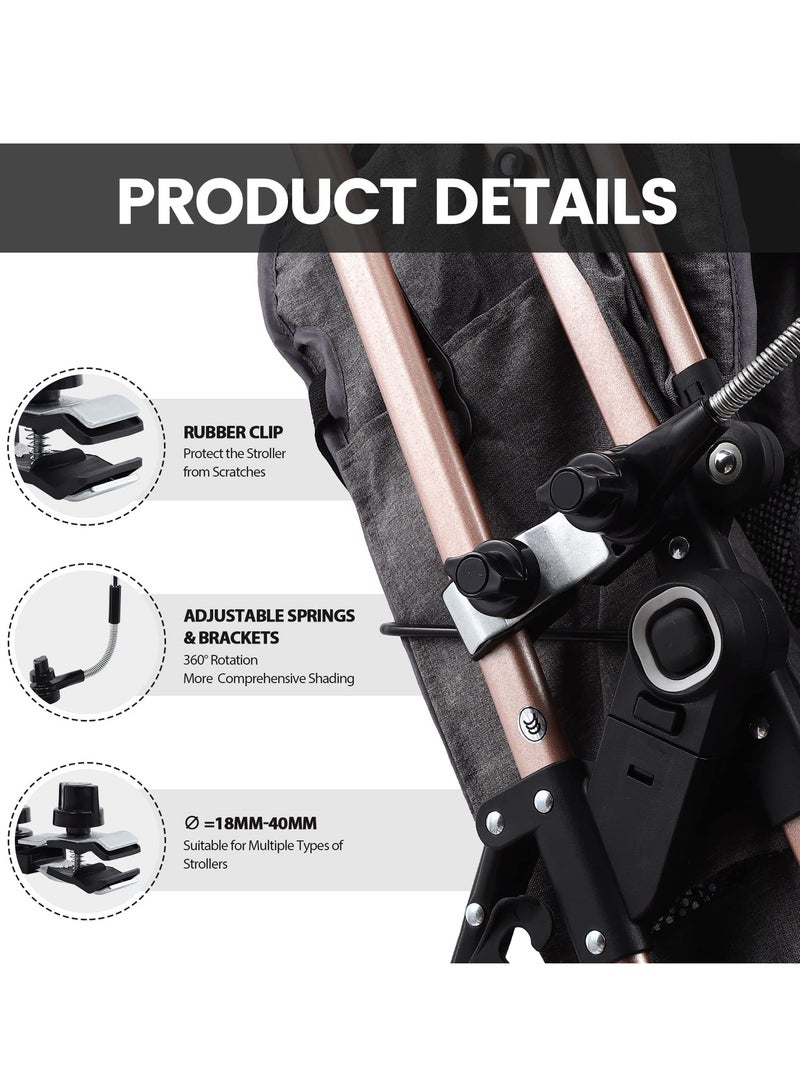 SOLARAE Baby Stroller Parasol 75 Cm Sunshade With Clip Universal Stroller Uv Protection Umbrella 50 Adjustable 360 Degree For Stroller Beach Chair Black - Image 2