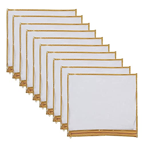 3A Featuretail Non Woven Fabric Single Packing Fancy Saree Cover Bag with Zip Lock, Clothes Organizer for Wardrobe Storage or Gifting, Saree Case (Pack of 10, Gold) - Image 1