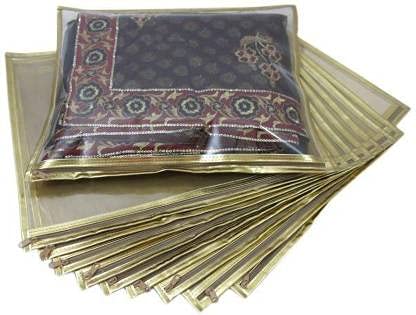 3A Featuretail Non Woven Fabric Single Packing Fancy Saree Cover Bag with Zip Lock, Clothes Organizer for Wardrobe Storage or Gifting, Saree Case (Pack of 10, Gold) - Image 5