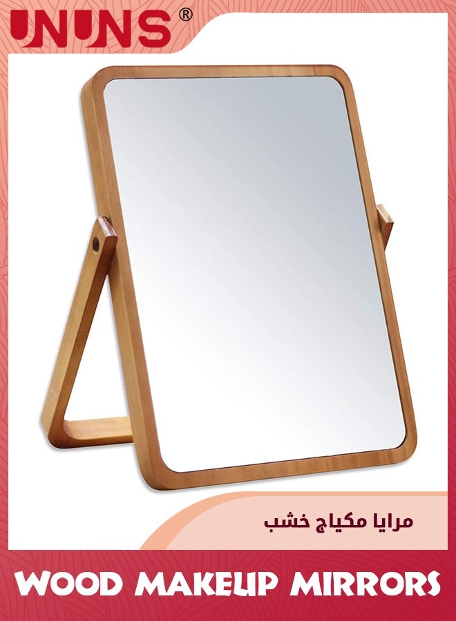 UNUNS Wood Table Vanity Makeup Mirror,Single-Sided Makeup Table Mirror,360 Degree Swivel Mirror,Portable Table Tabletop Mirror,High-Definition Mirrors For Bedroom Living Room And Makeup Desk,Burlywood - Image 1