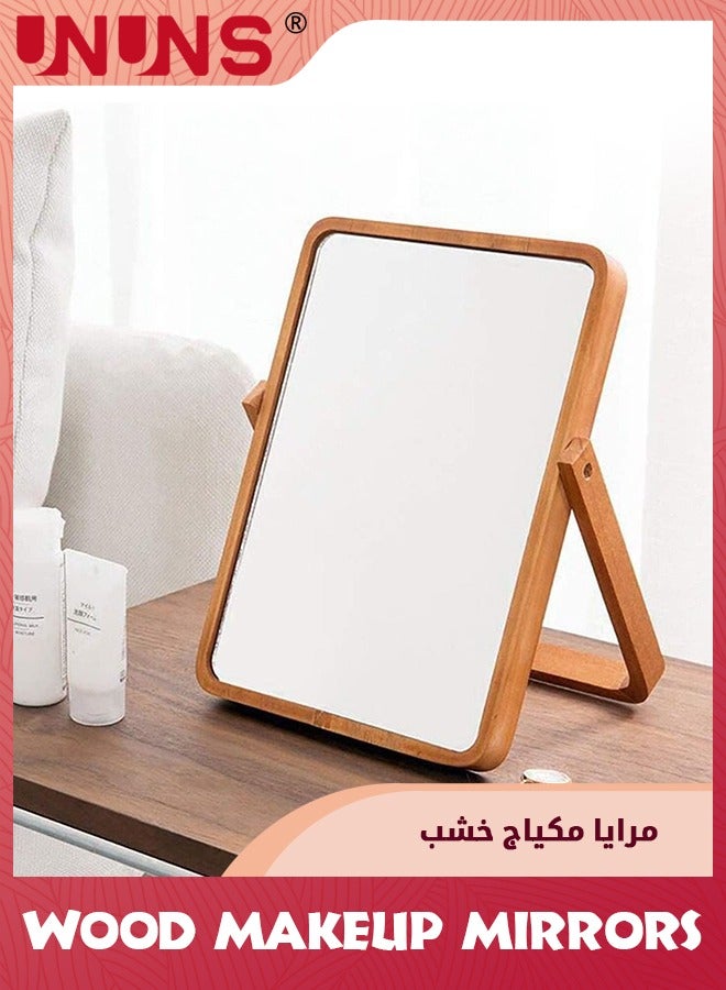 UNUNS Wood Table Vanity Makeup Mirror,Single-Sided Makeup Table Mirror,360 Degree Swivel Mirror,Portable Table Tabletop Mirror,High-Definition Mirrors For Bedroom Living Room And Makeup Desk,Burlywood - Image 4