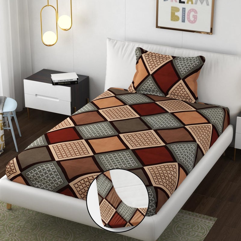 Stylish Threads Stylish Threads Premium Heavy Cotton Elastic Fitted Bedsheets with 1 King Size Pillow Covers Single Bed with All Around Elastic 350 TC 36 x 78 Inch Single Size Fitted Multi Box 