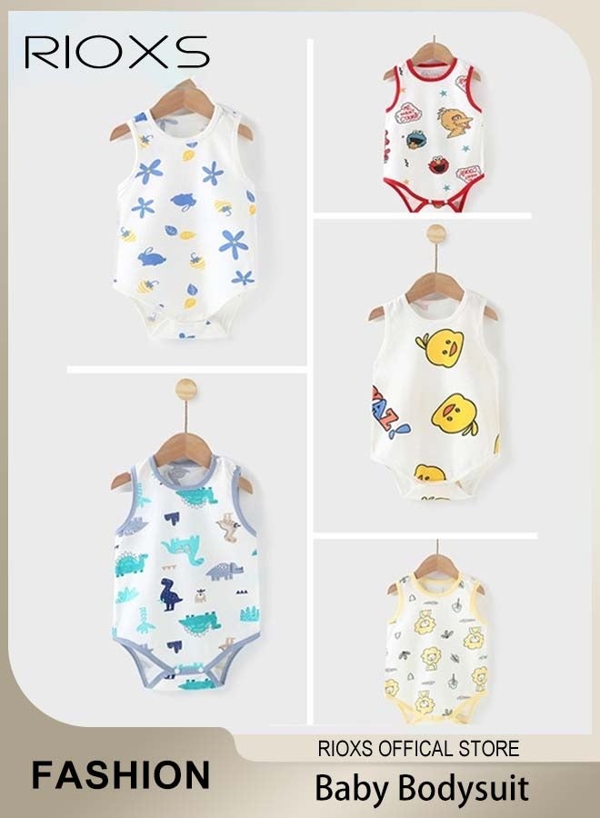 RIOXS Baby Boys Girls Onepiece Romper Sets 5pcs Summer Baby Bodysuit Sleeveless Romper Sleep Suit Sets for Baby Made from Lightweight Breathable and Soft Cotton Fabric  - Image 1