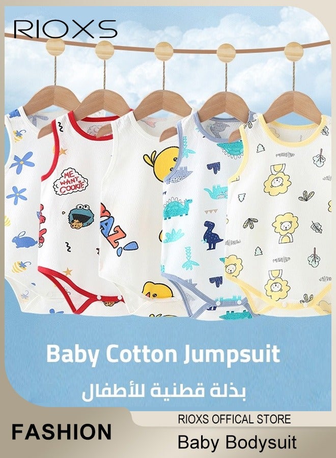 RIOXS Baby Boys Girls Onepiece Romper Sets 5pcs Summer Baby Bodysuit Sleeveless Romper Sleep Suit Sets for Baby Made from Lightweight Breathable and Soft Cotton Fabric  - Image 3