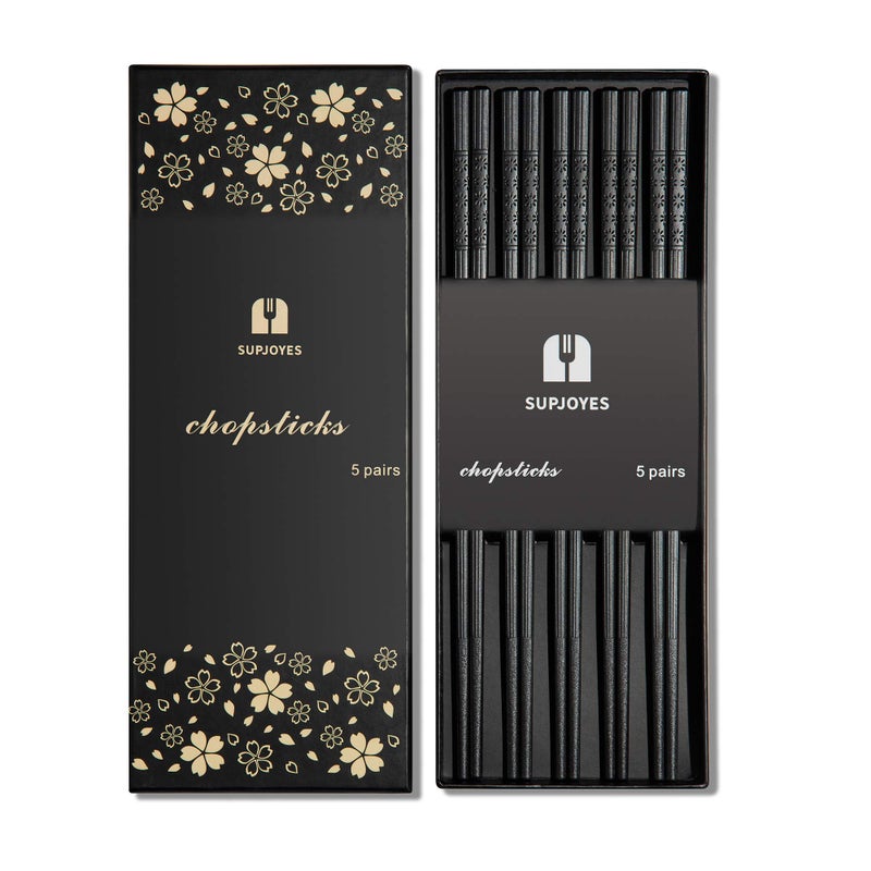SUPJOYES 5 Pairs Fiberglass Chopsticks  Reusable Chopsticks Dishwasher Safe Japanese Chinese Chop Sticks with Cherry Blossom Pattern 9 12 Inches