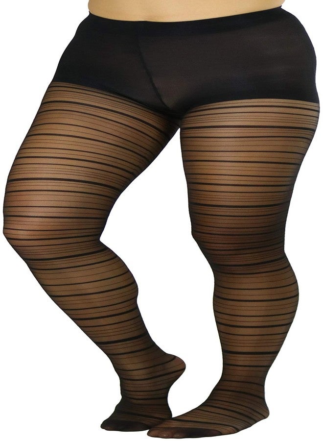 ToBeInStyle Women's Sheer Horizontal Striped Pantyhose - Black - Image 3