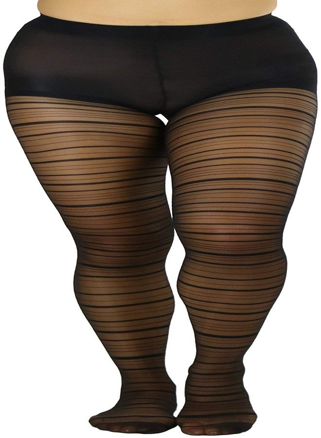 ToBeInStyle Women's Sheer Horizontal Striped Pantyhose - Black - Image 1