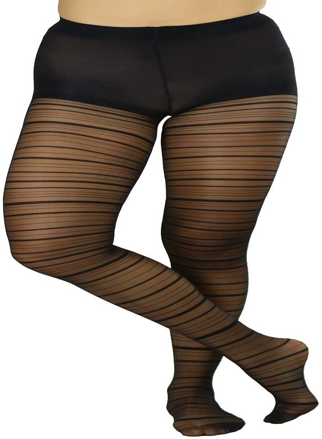 ToBeInStyle Women's Sheer Horizontal Striped Pantyhose - Black - Image 5