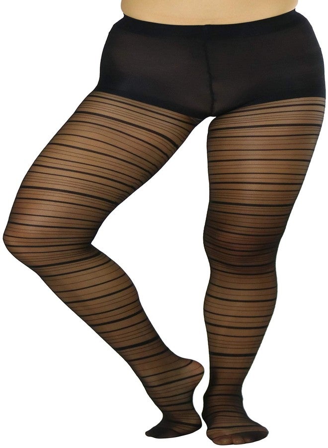 ToBeInStyle Women's Sheer Horizontal Striped Pantyhose - Black - Image 4