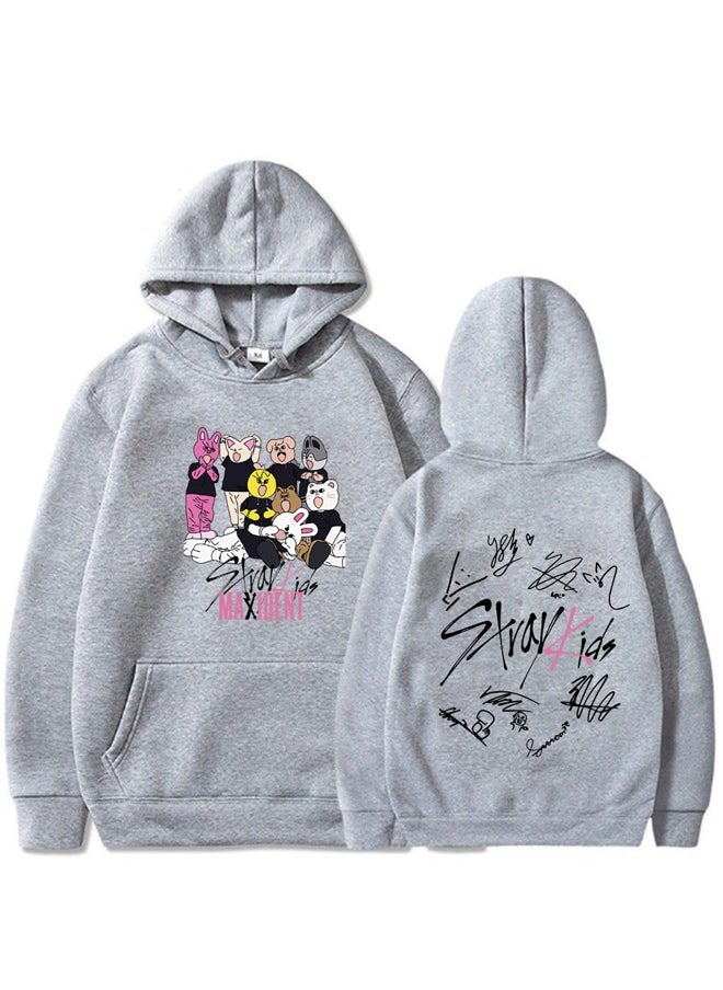NIBEMINENT - Stray Kids Long Sleeve Thin Hoodie Grey - Image 1