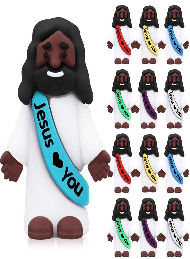 Bememo 12pcs Mini Black Jesus Loves You Figures Little Jesus Figures Bulk to Hide and Seek Religious Christian Party Favors Sunday School Church Share Gifts(Bright Colors) - Image 1