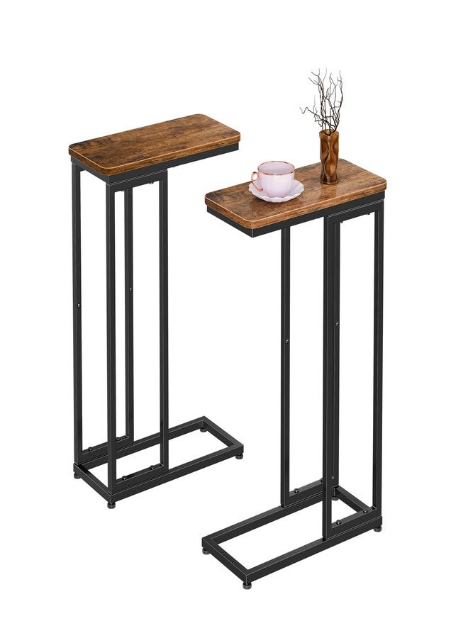 Simple Trending C Shaped Side Table, End Table Set of 2, Sofa Couch Table TV Tray for Living Room, Small Space, Rustic Brown - Image 1