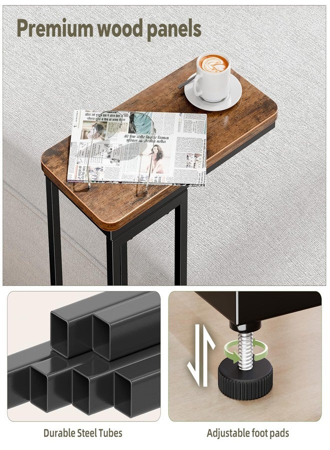 Simple Trending C Shaped Side Table, End Table Set of 2, Sofa Couch Table TV Tray for Living Room, Small Space, Rustic Brown - Image 3