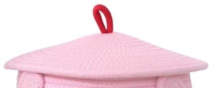 BUNAII Jute Cotton Cute Bear Hand Woven Fruit basket, storage basket, Oraganizer Box For jewellery, toys, cosmetics and for multipurpose uses with cap (PINK) Pack of 1 (11 x 11 x 7) Inches  - Image 4