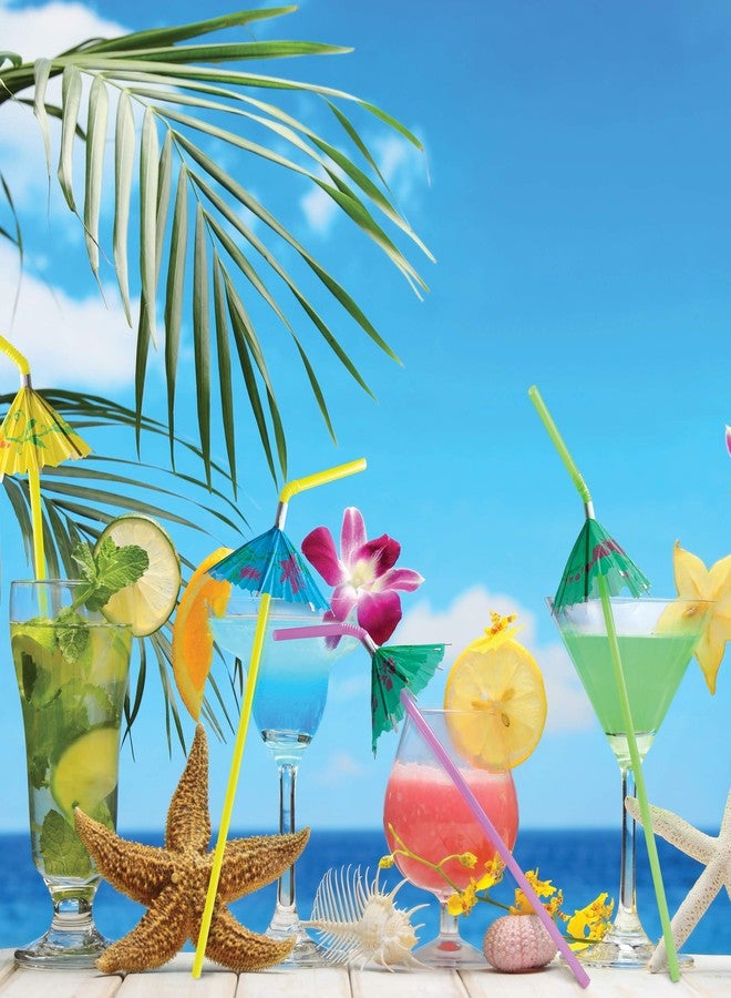 Prextex 200 Pack Cocktail Umbrella Straws for Drinks - Cute Straws Disposable Plastic with Flexible Design - 9-Inch Long, Colored Plastic Tiki Straw for Cocktails Summer Parties and Tropical Beverages - Image 2