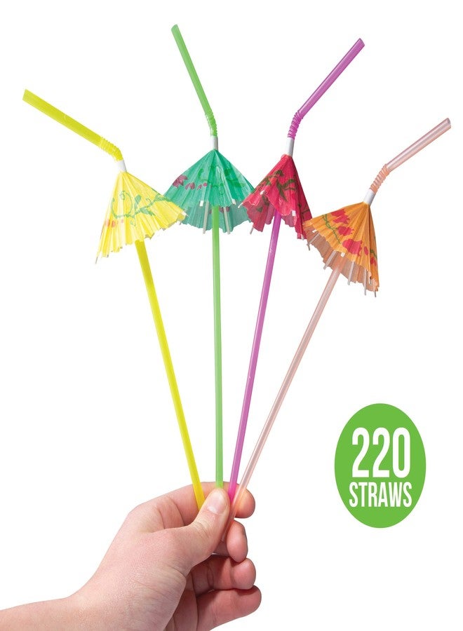 Prextex 200 Pack Cocktail Umbrella Straws for Drinks - Cute Straws Disposable Plastic with Flexible Design - 9-Inch Long, Colored Plastic Tiki Straw for Cocktails Summer Parties and Tropical Beverages - Image 4