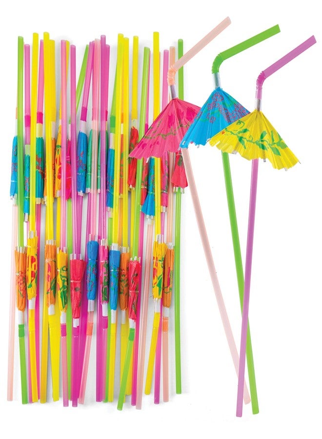 Prextex 200 Pack Cocktail Umbrella Straws for Drinks - Cute Straws Disposable Plastic with Flexible Design - 9-Inch Long, Colored Plastic Tiki Straw for Cocktails Summer Parties and Tropical Beverages - Image 1