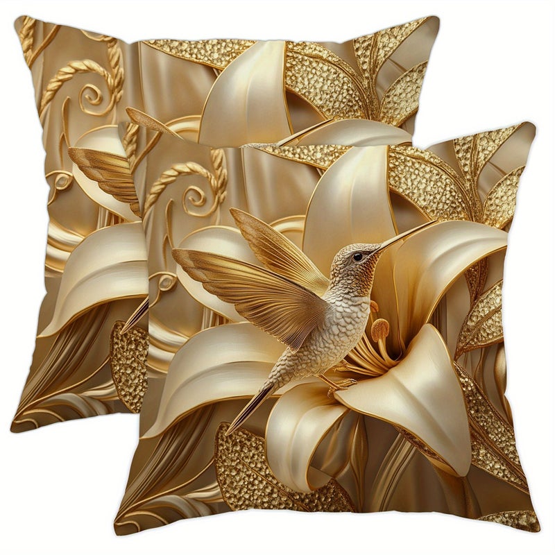 2pcs 18x18 Inch Modern Hummingbird Giant Lily Velvet Throw Pillows Machine Washable Polyester Zipper Closure Contemporary Decorative Cushion Covers For Living Room Bedroom Sofa Single Sided Print Unfilled Velvet Texture Home Decor - Image 1