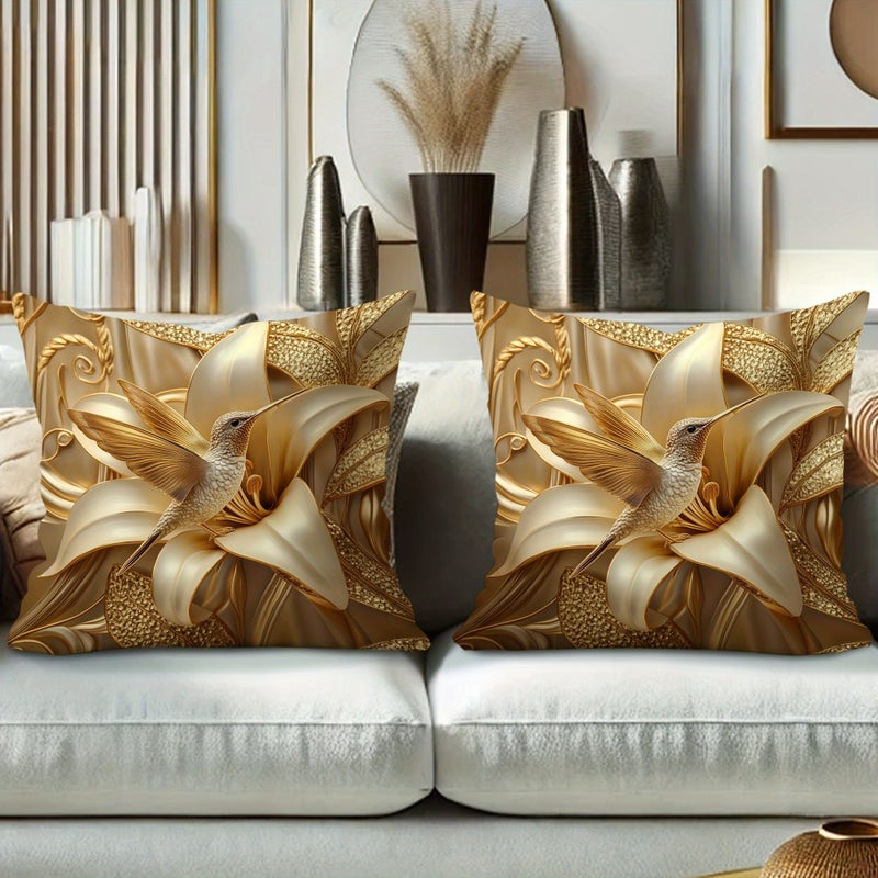 2pcs 18x18 Inch Modern Hummingbird Giant Lily Velvet Throw Pillows Machine Washable Polyester Zipper Closure Contemporary Decorative Cushion Covers For Living Room Bedroom Sofa Single Sided Print Unfilled Velvet Texture Home Decor - Image 4