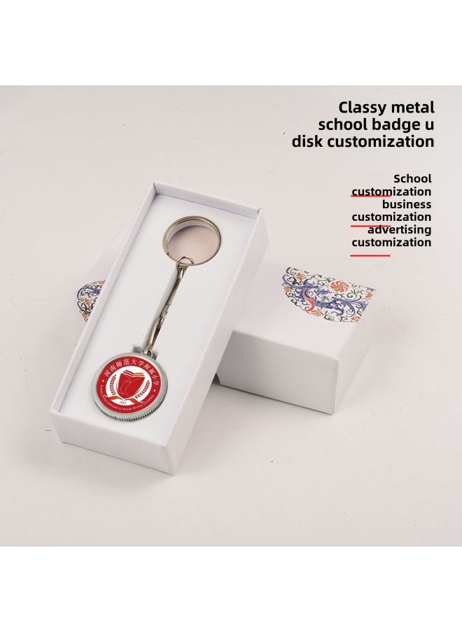 Generic - Round Metal Rotating USB Disk Computer Special 32g64g Storage USB Disk Usb Large Capacity Printed Logo-Color:Round School Badge Style-Capacity:4gb-128gb Can Be Customized With Different Capacities - Image 1