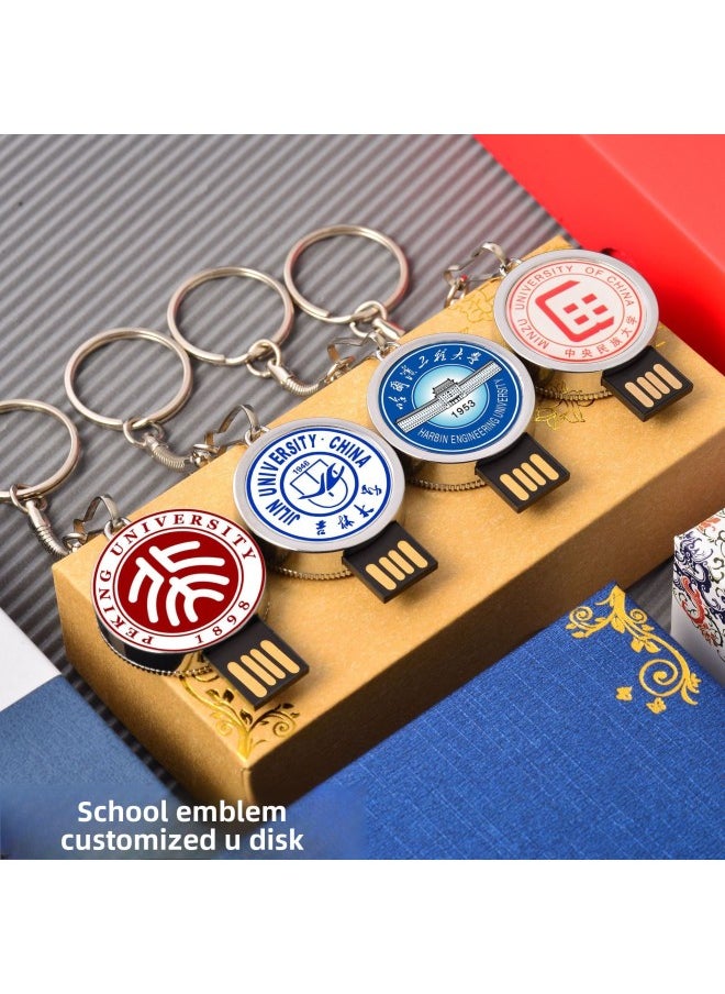 Generic - Round Metal Rotating USB Disk Computer Special 32g64g Storage USB Disk Usb Large Capacity Printed Logo-Color:Round School Badge Style-Capacity:4gb-128gb Can Be Customized With Different Capacities - Image 1