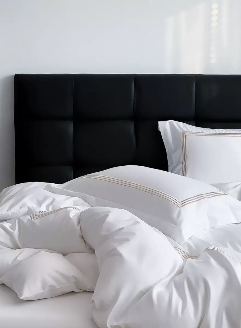 طقم أغطية لحاف 6 قطع 100% قطن من فندق 5 نجوم 220×240 سم، أبيض، مصنوع من قطن ساتين، 1 غطاء لحاف، 1 ملاءة مسطحة، 4 أغطية وسائد بحجم كينغ - Image 2