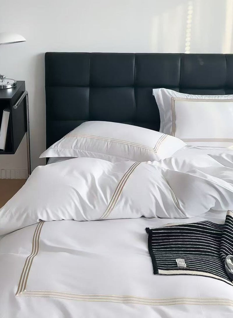 طقم أغطية لحاف 6 قطع 100% قطن من فندق 5 نجوم 220×240 سم، أبيض، مصنوع من قطن ساتين، 1 غطاء لحاف، 1 ملاءة مسطحة، 4 أغطية وسائد بحجم كينغ - Image 1