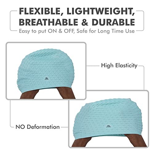 Primalite Silicone Swimming Cap with Nose Clip & Ear Plug- Long & Short Hair, Cover Ears to Keep Hair Dry, Waterproof Swim Caps, Anti-Slip Comfortable High Elasticity-Adults Men Women Kids- Mint Green - Image 4