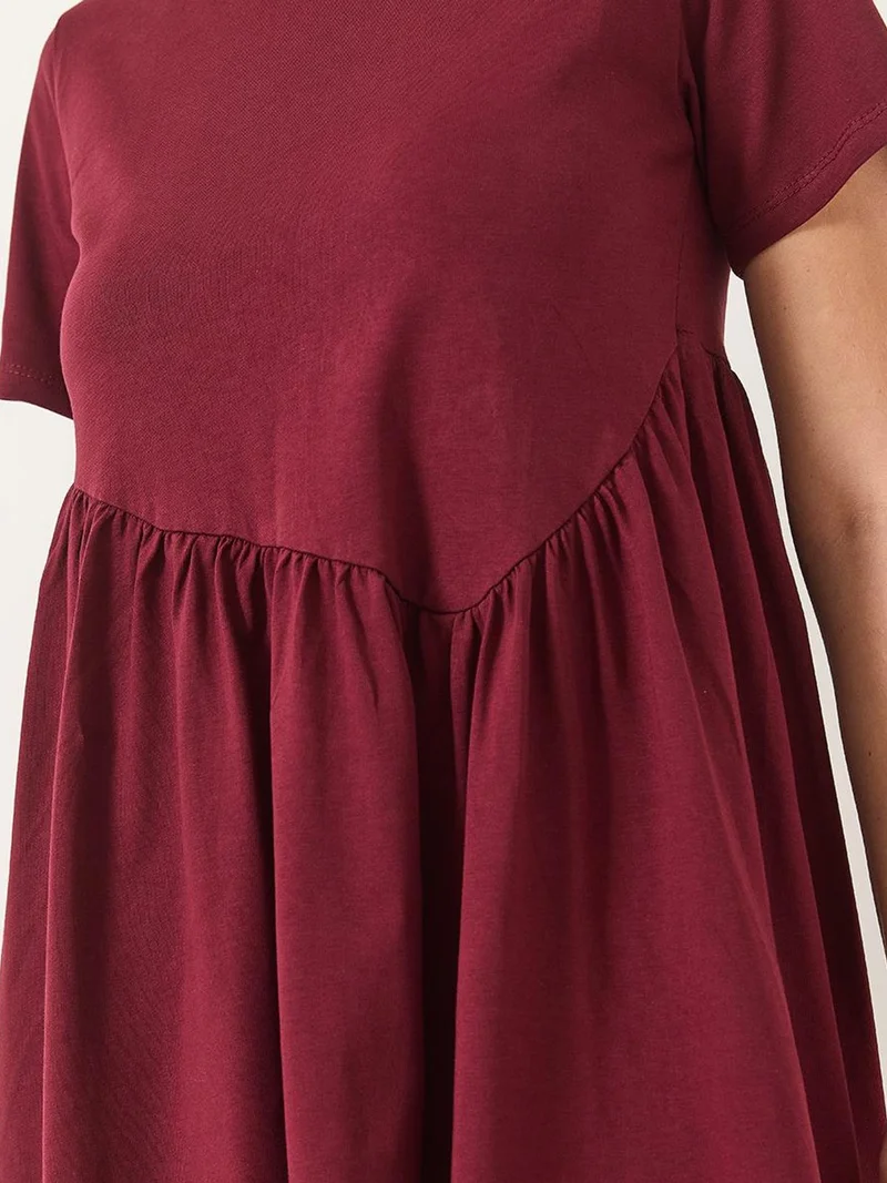 Bianco Lucci Burgundy Red LUCCI Maxi Crew Neck Loose Knit Dress for Women | Best Price UAE