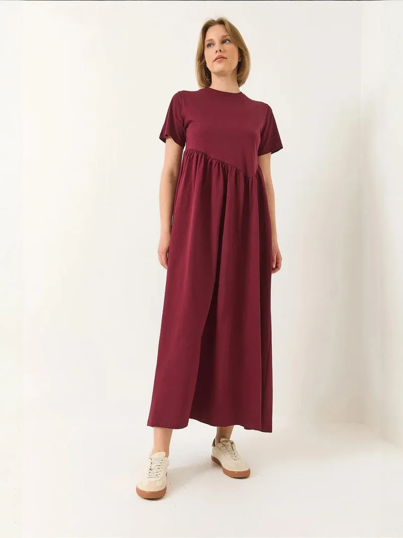 Bianco Lucci Burgundy Red LUCCI Maxi Crew Neck Loose Knit Dress for Women | Best Price UAE