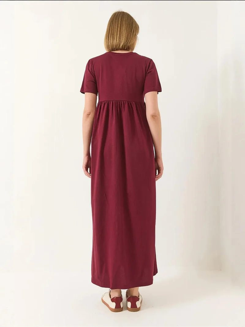 Bianco Lucci Burgundy Red LUCCI Maxi Crew Neck Loose Knit Dress for Women | Best Price UAE