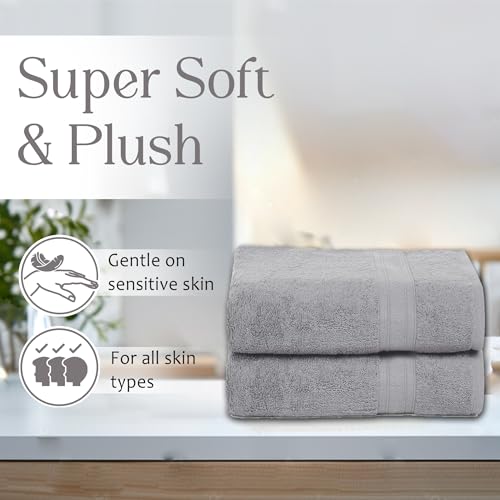 Ambra Linens 500 GSM Highly Absorbent Towels Set, 100% Cotton, Soft and Plush, All Seasons Use, Large, Everyday Use, Durable (2 Pieces of Bath Towel, Light Grey) - Image 2