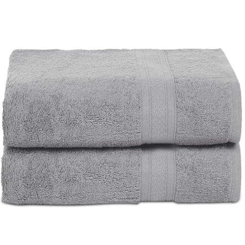Ambra Linens 500 GSM Highly Absorbent Towels Set, 100% Cotton, Soft and Plush, All Seasons Use, Large, Everyday Use, Durable (2 Pieces of Bath Towel, Light Grey) - Image 1