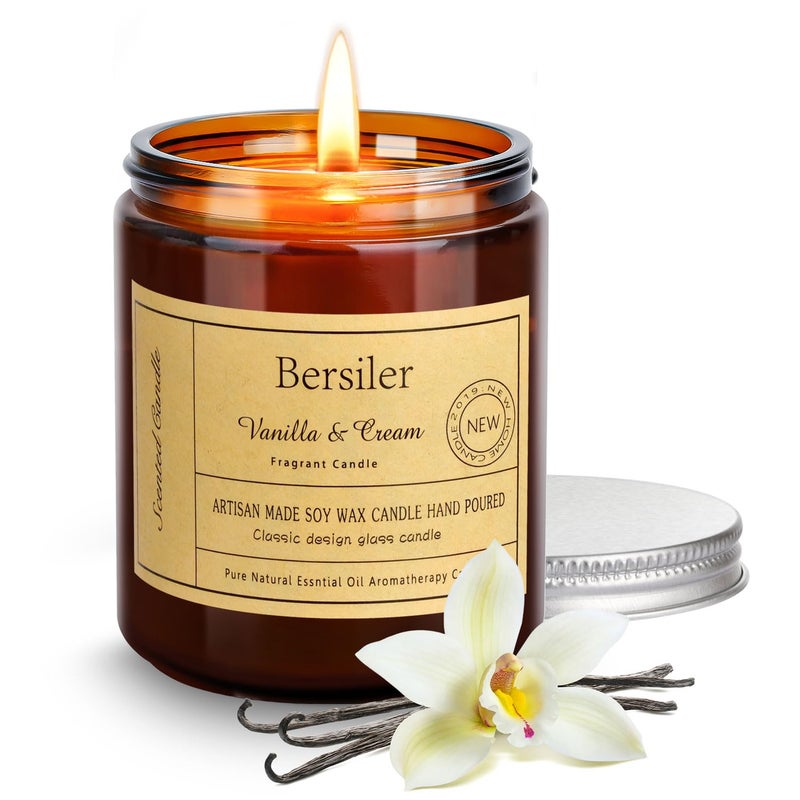 Vanilla Cream Scented Candles Candles for Home Scented Aromatherapy Candles Stress Relief and Relax Candle Gift for Women Birthday Christmas 7oz Soy Wax Candle