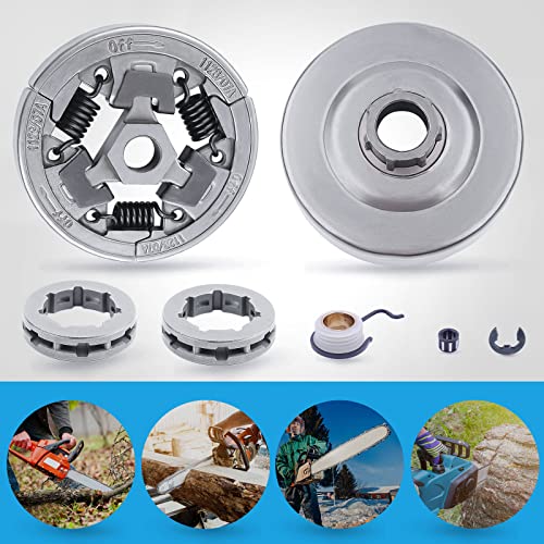 Adefol 3/8"-7T Clutch Drum Sprocket Rim Kit for Stihl MS361 MS440 MS461 MS460 044 046 Chainsaw, MS 440 Clutch Drum Kit with Worm Gear Needle Bearing E-clip Replacement Parts Replace 1128 007 1000 - Image 3