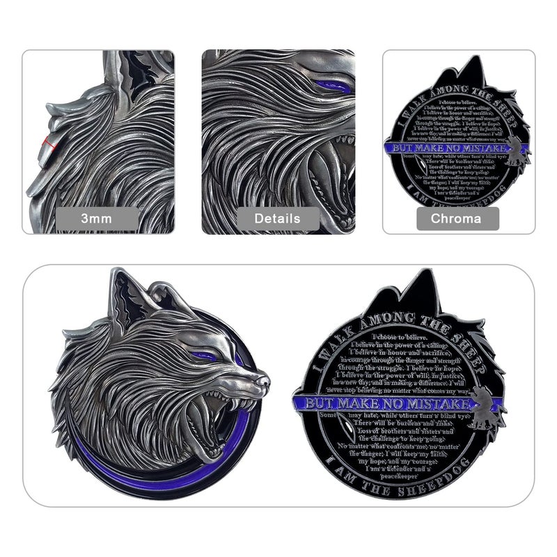 Imasoner Police Challenge Coin Thin Blue Line Military Gift I May Walk Among The Sheep But Make No Mistake I Am The Sheepdog - Image 2